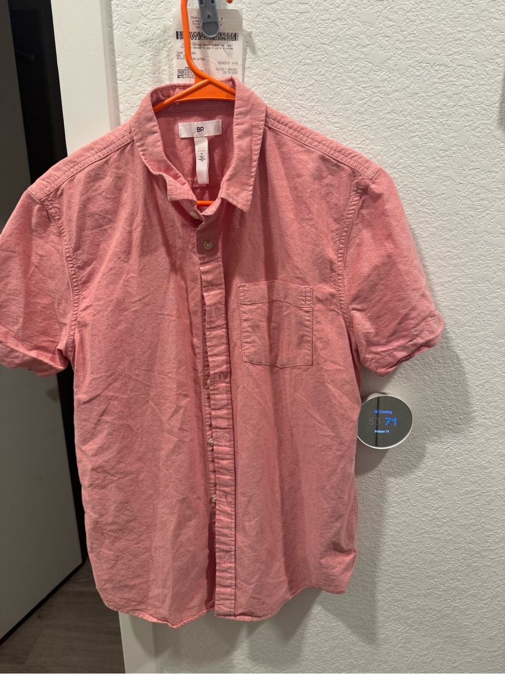 bp Men's Short-Sleeve Button-Down Shirt in Coral Pink